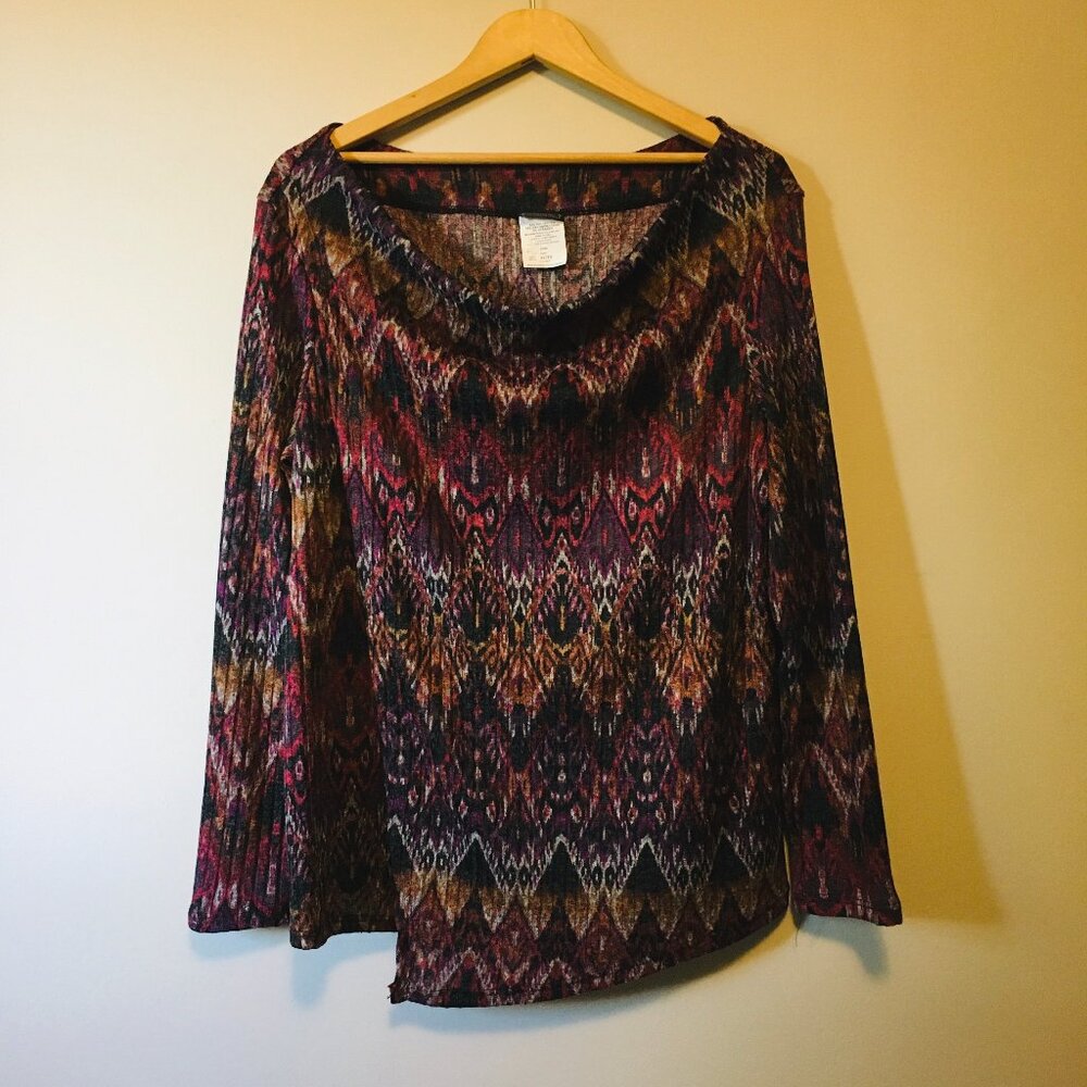 Mod Retro Psychedelic Pink, Purple, Ochre Knit Wrap Front Top - XL